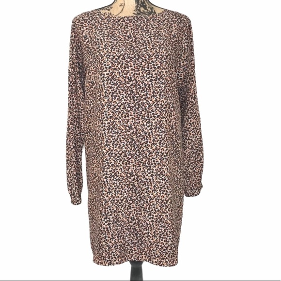 LOFT Leopard Print Shift Longsleeve Dress - Picture 1 of 5